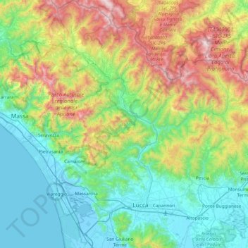 Mappa topografica Lucca, altitudine, rilievo