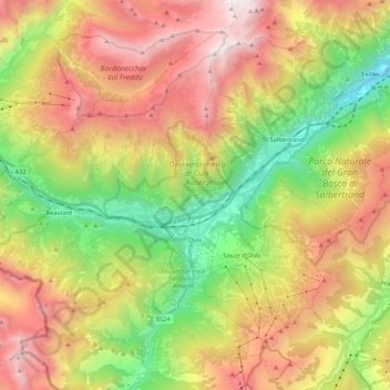 Mappa topografica Oulx, altitudine, rilievo