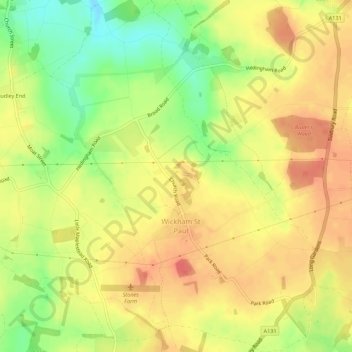 Mappa topografica Wickham St. Paul, altitudine, rilievo