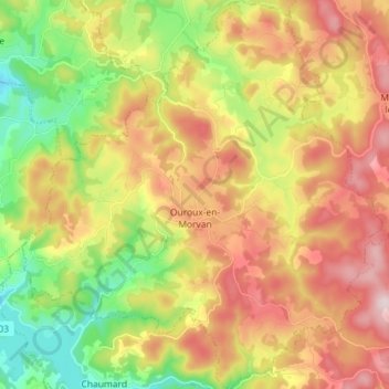 Mappa topografica Ouroux-en-Morvan, altitudine, rilievo