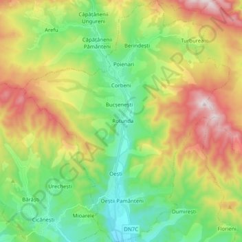 Mappa topografica Corbeni, altitudine, rilievo