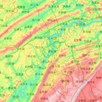 Mappa topografica 万州区, altitudine, rilievo