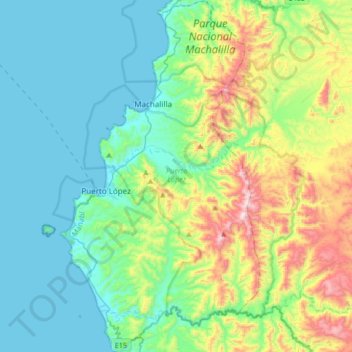 Mappa topografica Puerto López, altitudine, rilievo