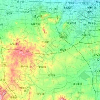 Mappa topografica 昌乐县, altitudine, rilievo