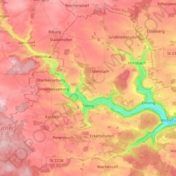 Mappa topografica Titting, altitudine, rilievo