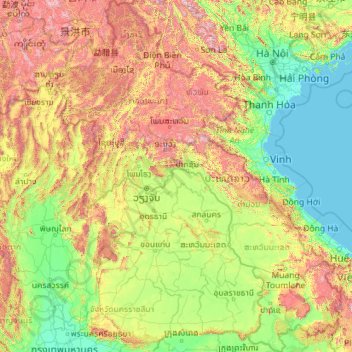 Mappa topografica Laos, altitudine, rilievo