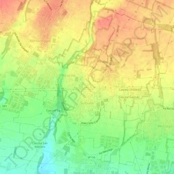 Mappa topografica Sulbiate, altitudine, rilievo