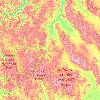 Mappa topografica Custer County, altitudine, rilievo