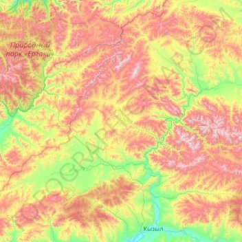 Mappa topografica Пий-Хемский кожуун, altitudine, rilievo