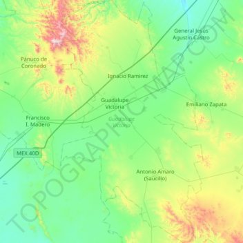 Mappa topografica Guadalupe Victoria, altitudine, rilievo
