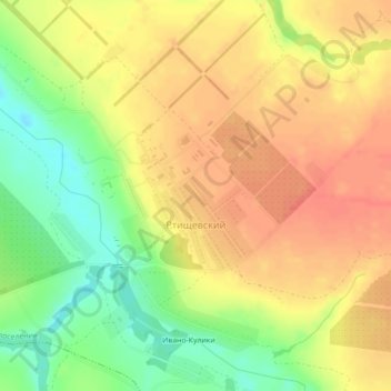 Mappa topografica Ртищевский, altitudine, rilievo