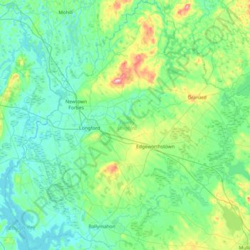 Mappa topografica County Longford, altitudine, rilievo