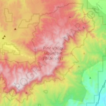 Mappa topografica Pine Valley Mountain Wilderness, altitudine, rilievo