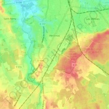 Mappa topografica Péronnas, altitudine, rilievo