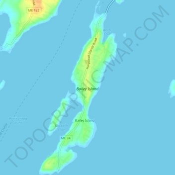 Mappa topografica Bailey Island, altitudine, rilievo