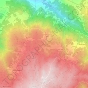 Mappa topografica Carvalho de Rei, altitudine, rilievo