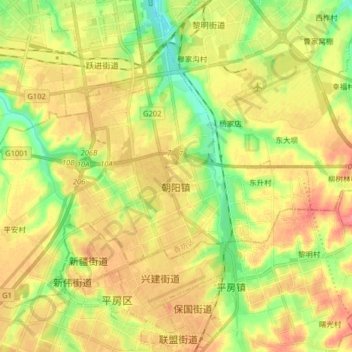 Mappa topografica 朝阳镇, altitudine, rilievo
