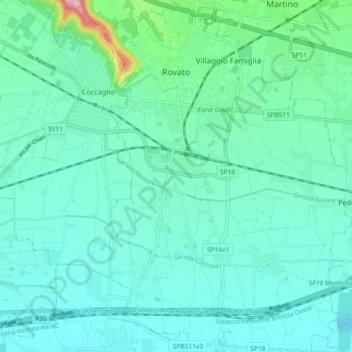 Mappa topografica Rovato, altitudine, rilievo