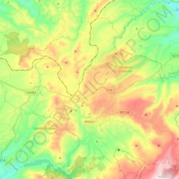 Mappa topografica Vizzini, altitudine, rilievo