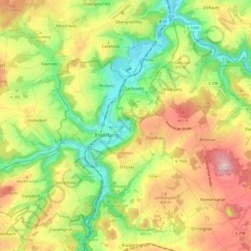 Mappa topografica Elsterberg, altitudine, rilievo