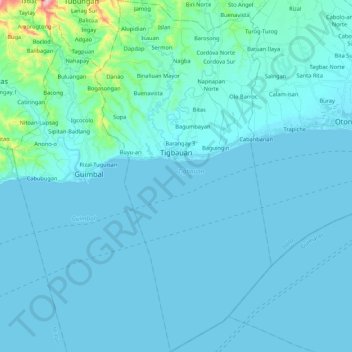 Mappa topografica Tigbauan, altitudine, rilievo