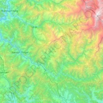 Mappa topografica Tharali, altitudine, rilievo