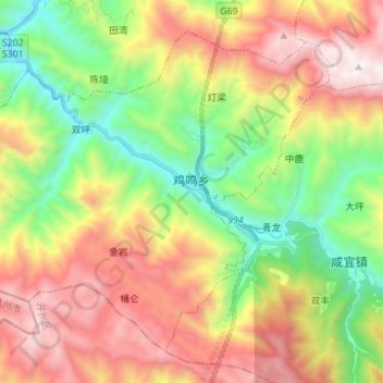 Mappa topografica 鸡鸣乡, altitudine, rilievo