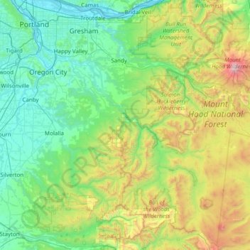 Mappa topografica Clackamas County, altitudine, rilievo
