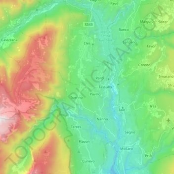 Mappa topografica Cles, altitudine, rilievo