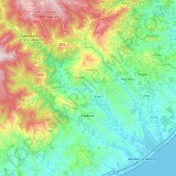 Mappa topografica Caulonia, altitudine, rilievo