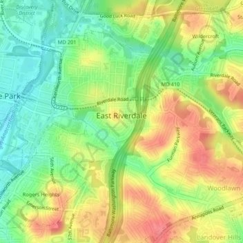 Mappa topografica East Riverdale, altitudine, rilievo
