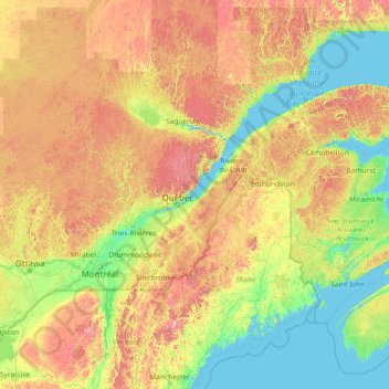 Mappa topografica Saint Lawrence River, altitudine, rilievo
