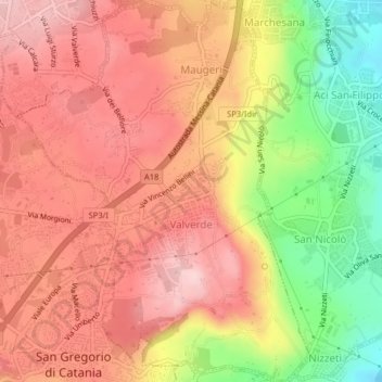 Mappa topografica Valverde, altitudine, rilievo