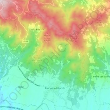 Mappa topografica Castiglion Fibocchi, altitudine, rilievo