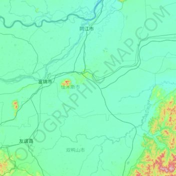 Mappa topografica 富锦市, altitudine, rilievo