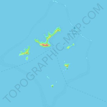 Mappa topografica Îles Gambier, altitudine, rilievo