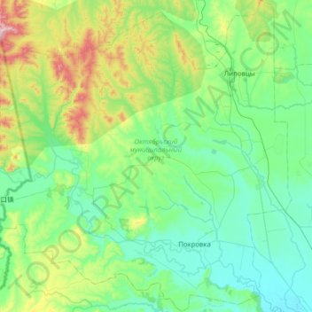 Mappa topografica Октябрьский муниципальный округ, altitudine, rilievo