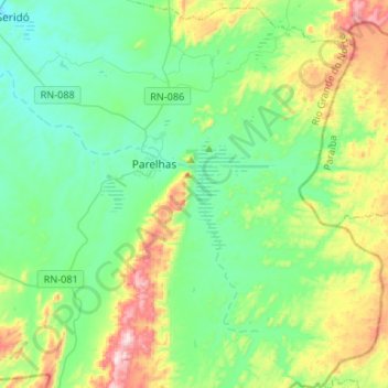 Mappa topografica Parelhas, altitudine, rilievo