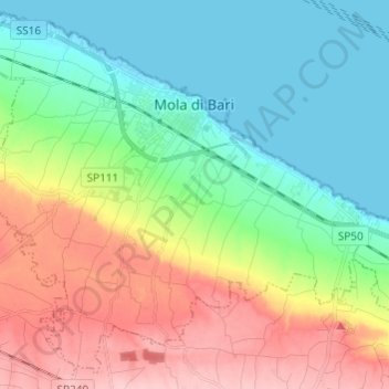 Mappa topografica Mola di Bari, altitudine, rilievo