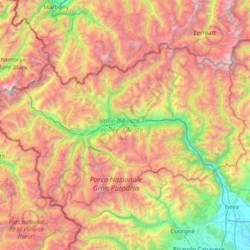 Mappa topografica Valle d'Aosta, altitudine, rilievo