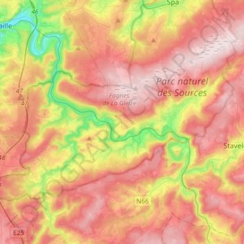 Mappa topografica Stoumont, altitudine, rilievo