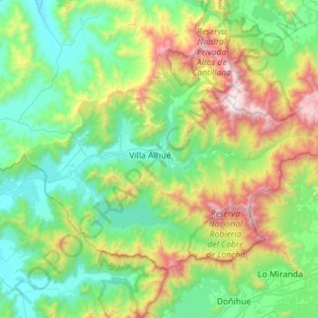 Mappa topografica Alhué, altitudine, rilievo