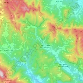 Mappa topografica Sant Aniol de Finestres, altitudine, rilievo