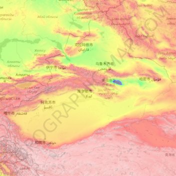 Mappa topografica 新疆维吾尔自治区, altitudine, rilievo