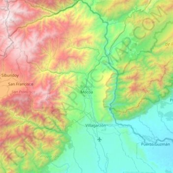 Mappa topografica Mocoa, altitudine, rilievo