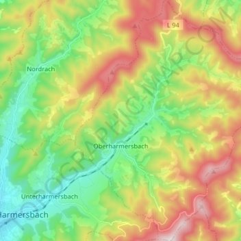 Mappa topografica Oberharmersbach, altitudine, rilievo