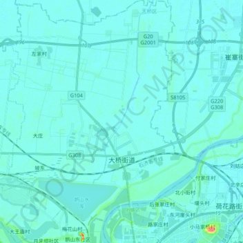Mappa topografica 大桥街道, altitudine, rilievo