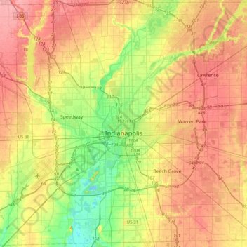 Mappa topografica Indianapolis, altitudine, rilievo