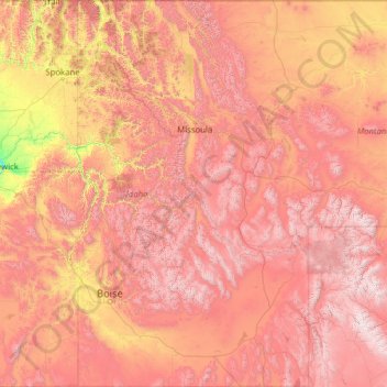 Mappa topografica Idaho, altitudine, rilievo
