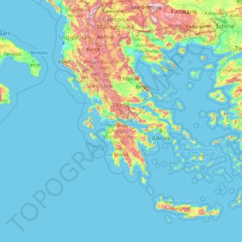 Mappa topografica Grecia, altitudine, rilievo
